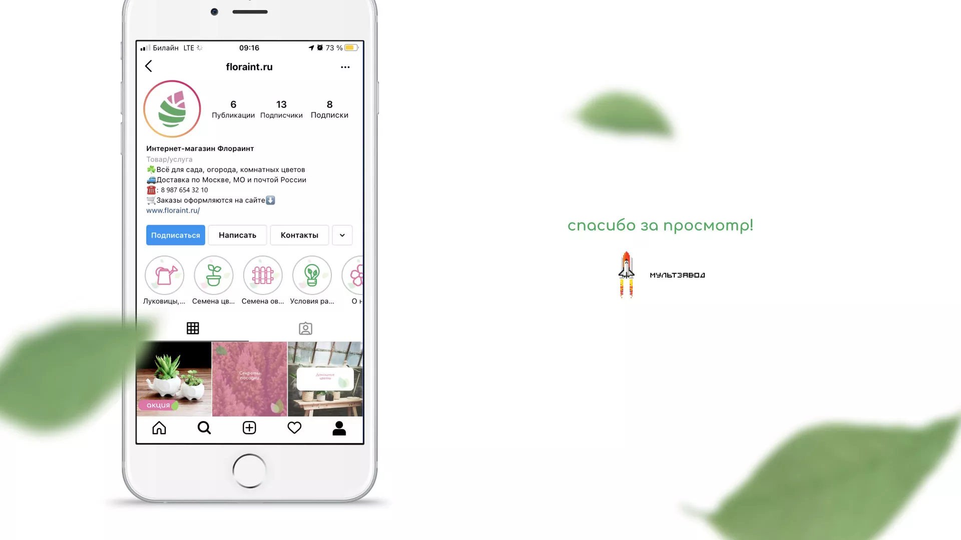 Разработка оформления профиля Instagram для магазина «Floraint» в Павлово