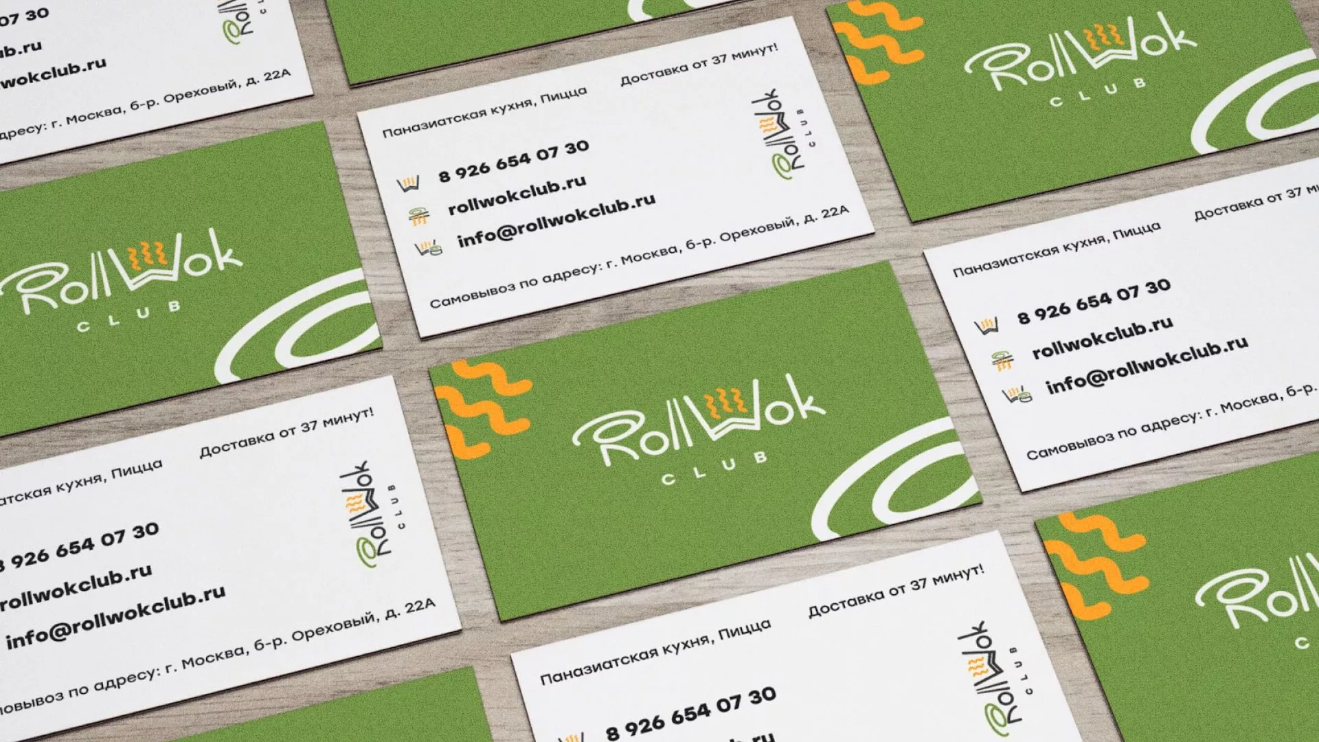 Разработка дизайна визиток суши-бара «Roll Wok Club» в Павлово